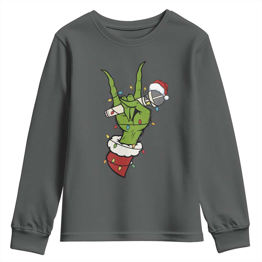 Funny Christmas Rock Youth Sweatshirt Rock Green Hand Style Xmas - Wonder Print Shop