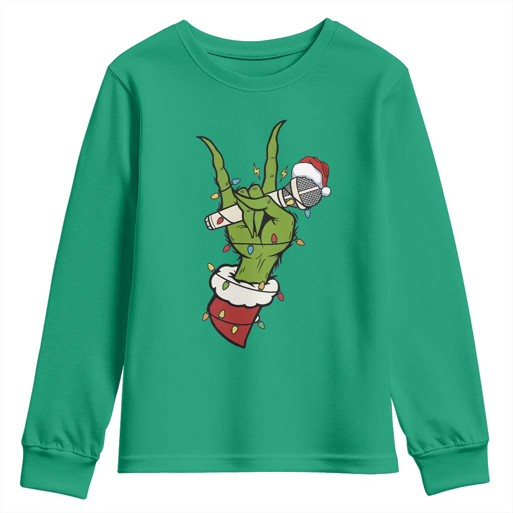 Funny Christmas Rock Youth Sweatshirt Rock Green Hand Style Xmas - Wonder Print Shop