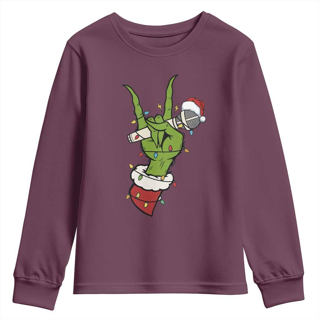 Funny Christmas Rock Youth Sweatshirt Rock Green Hand Style Xmas - Wonder Print Shop