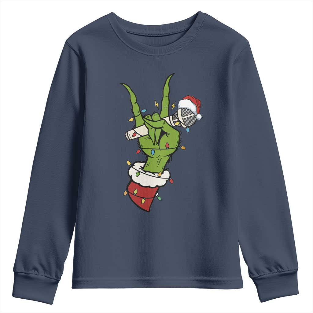 Funny Christmas Rock Youth Sweatshirt Rock Green Hand Style Xmas - Wonder Print Shop