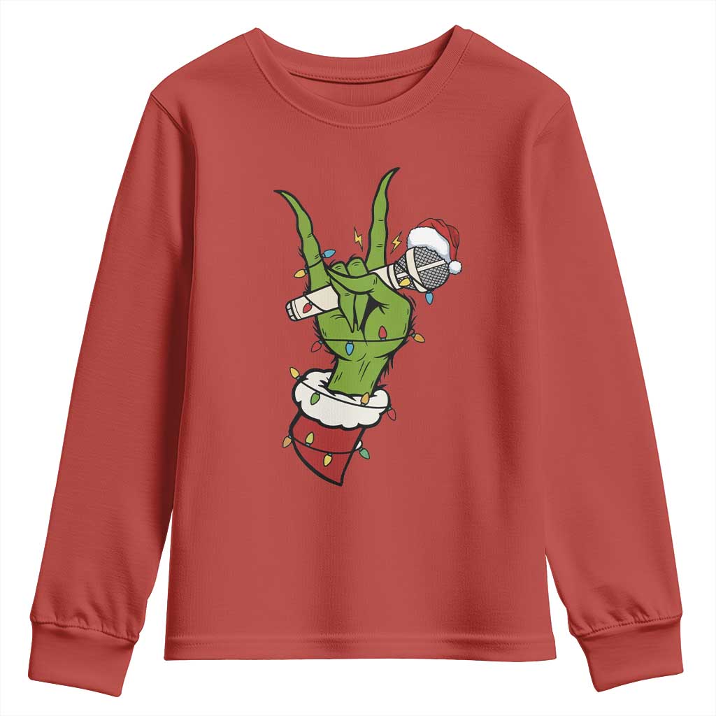 Funny Christmas Rock Youth Sweatshirt Rock Green Hand Style Xmas - Wonder Print Shop