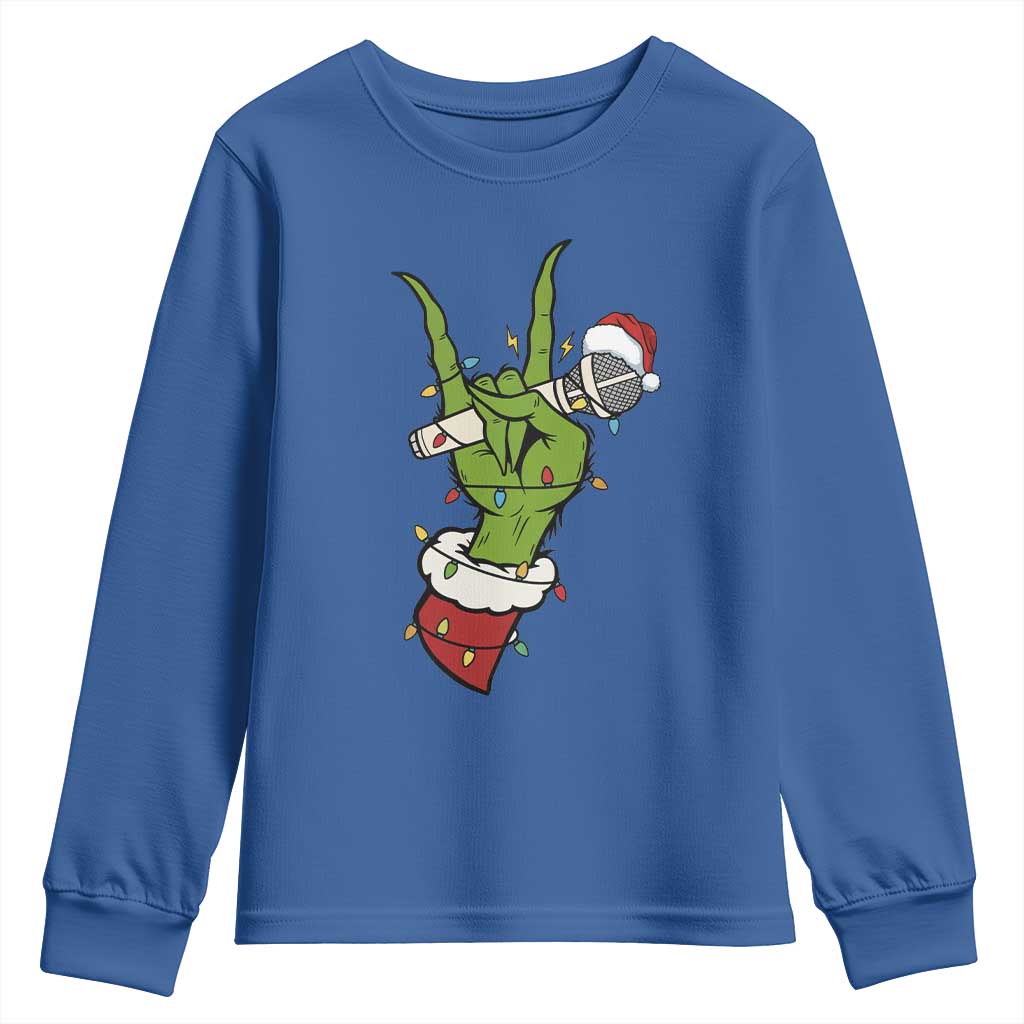 Funny Christmas Rock Youth Sweatshirt Rock Green Hand Style Xmas - Wonder Print Shop