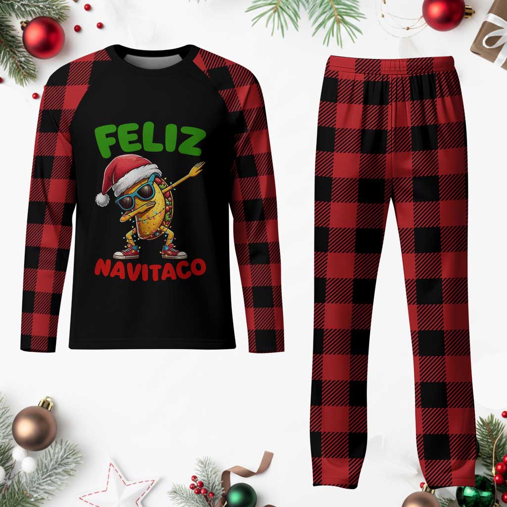 Funny Taco Mexican Christmas Plaid Pajama Set Feliz Navitaco - Wonder Print Shop