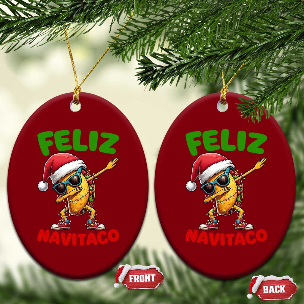 Funny Taco Mexican Xmas Ceramic Ornament Feliz Navitaco - Wonder Print Shop