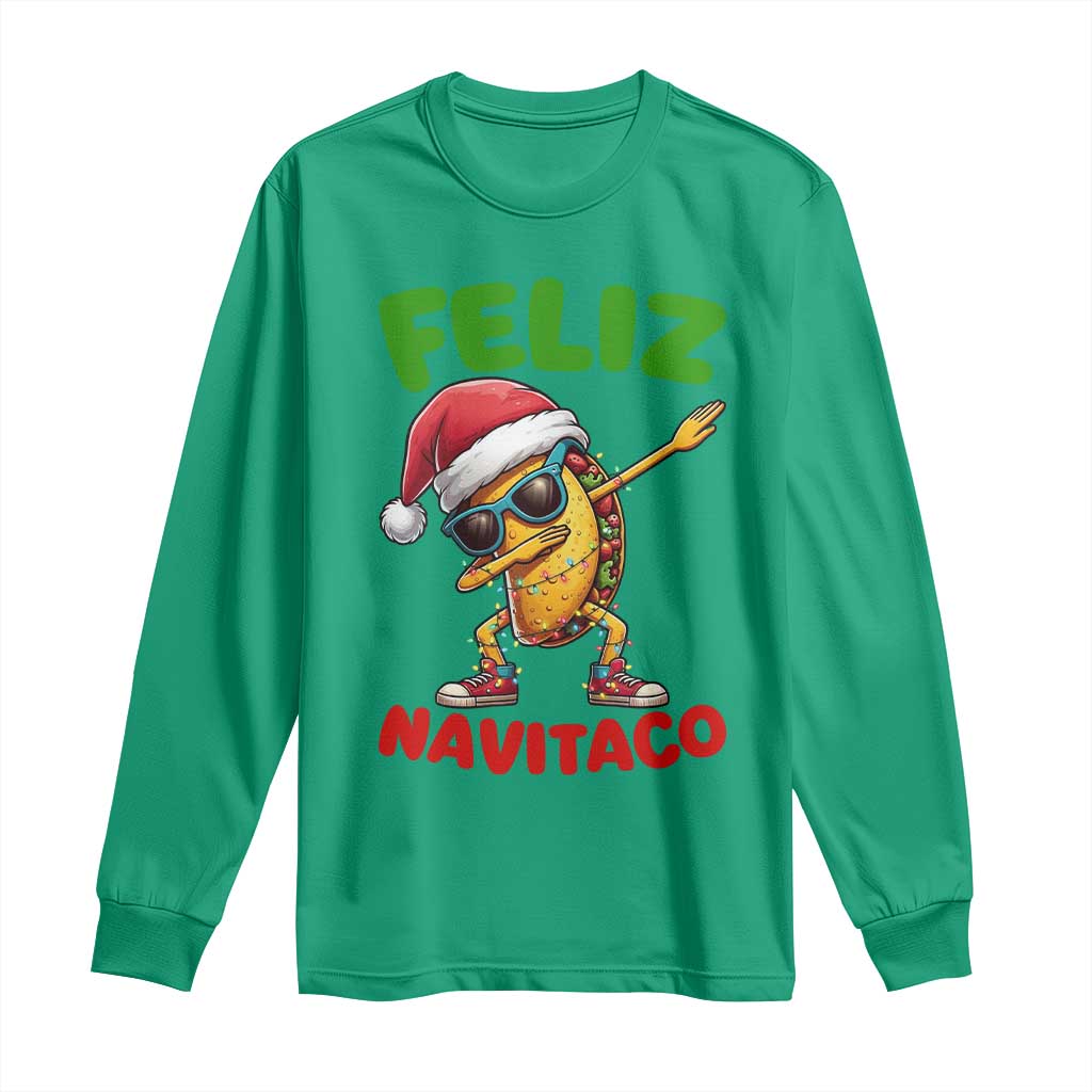 Funny Taco Mexican Christmas Long Sleeve Shirt Feliz Navitaco - Wonder Print Shop