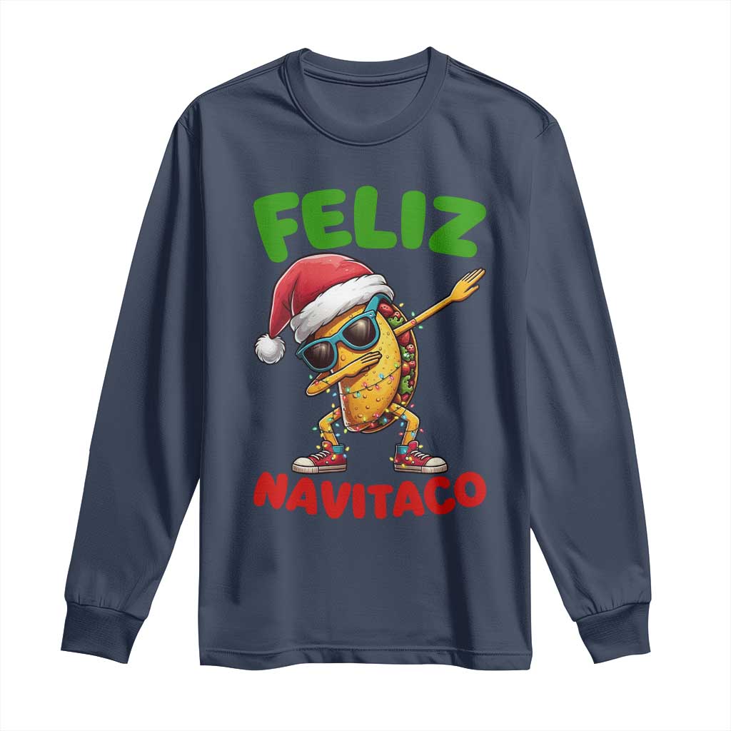 Funny Taco Mexican Christmas Long Sleeve Shirt Feliz Navitaco - Wonder Print Shop