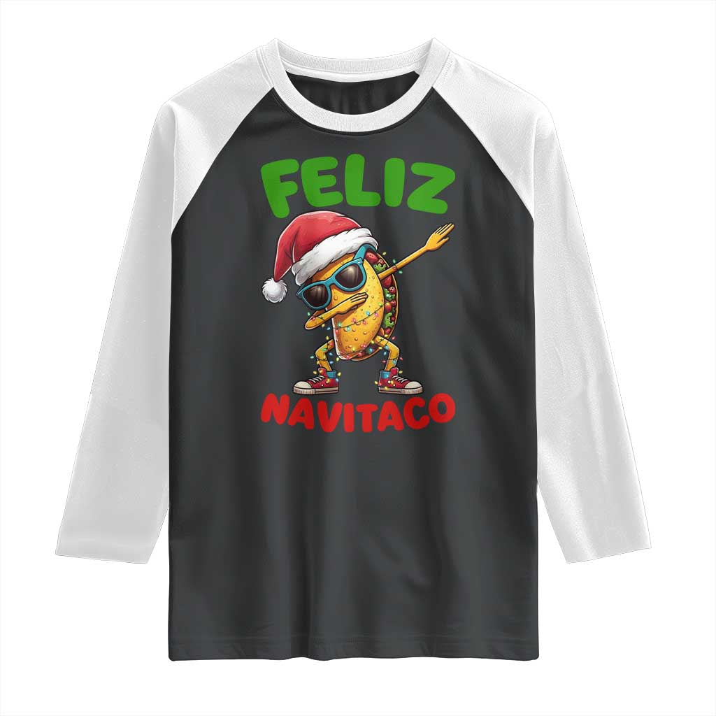 Funny Taco Mexican Christmas Raglan Shirt Feliz Navitaco - Wonder Print Shop