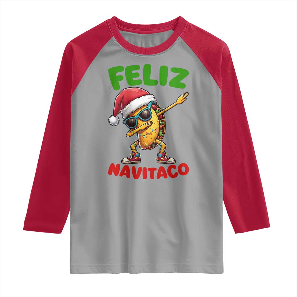 Funny Taco Mexican Christmas Raglan Shirt Feliz Navitaco - Wonder Print Shop