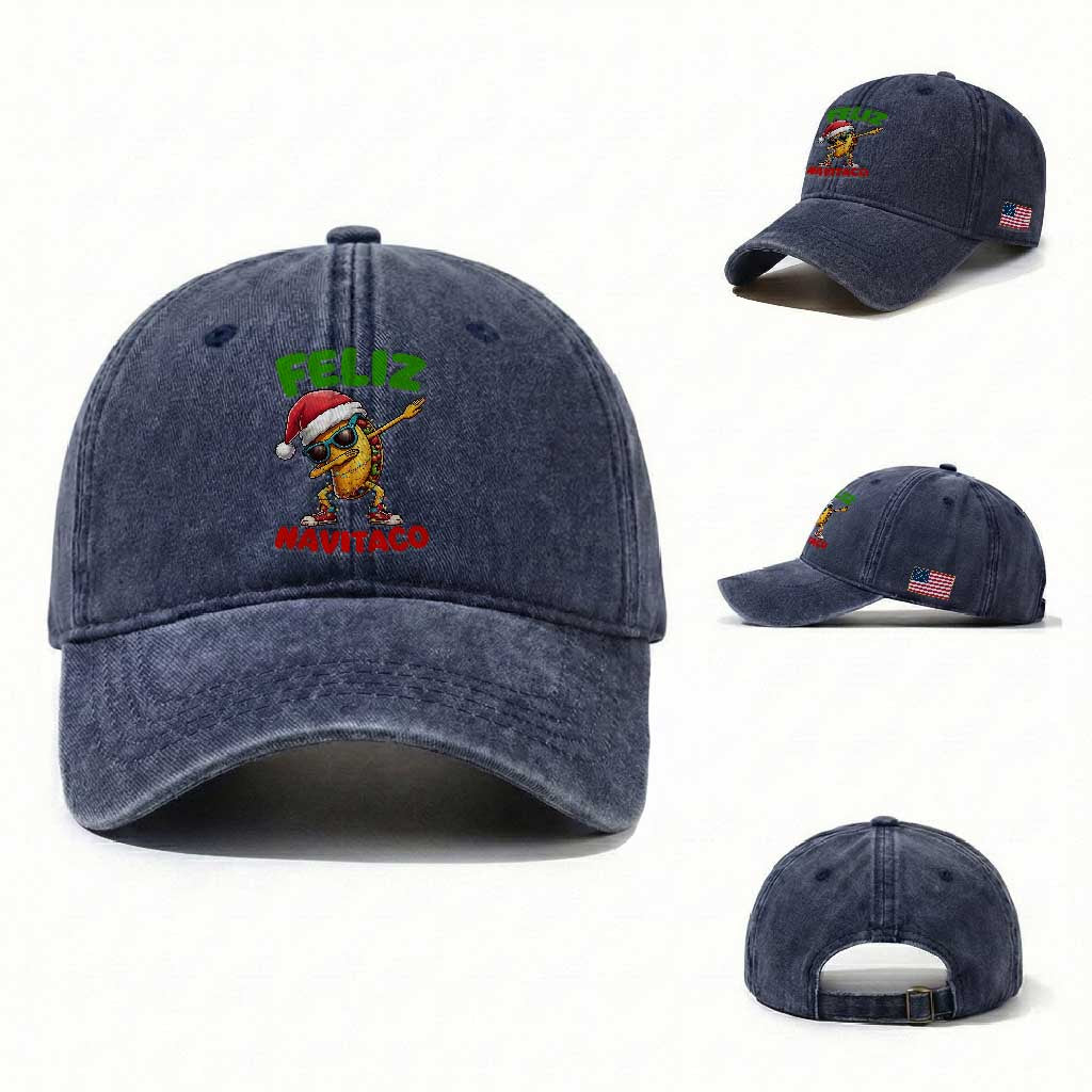 Funny Taco Mexican Christmas Washed Cotton Baseball Cap Feliz Navitaco