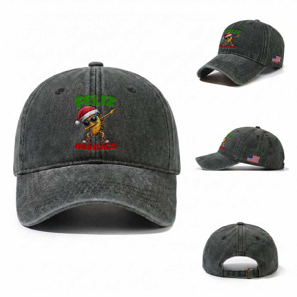 Funny Taco Mexican Christmas Washed Cotton Baseball Cap Feliz Navitaco