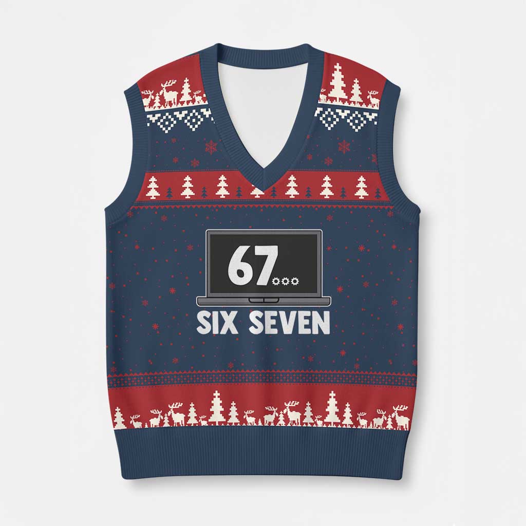 67 Six Seven Meme V-Neck Knit Sweater Vest Funny Tech Support - Wonder Print Shop