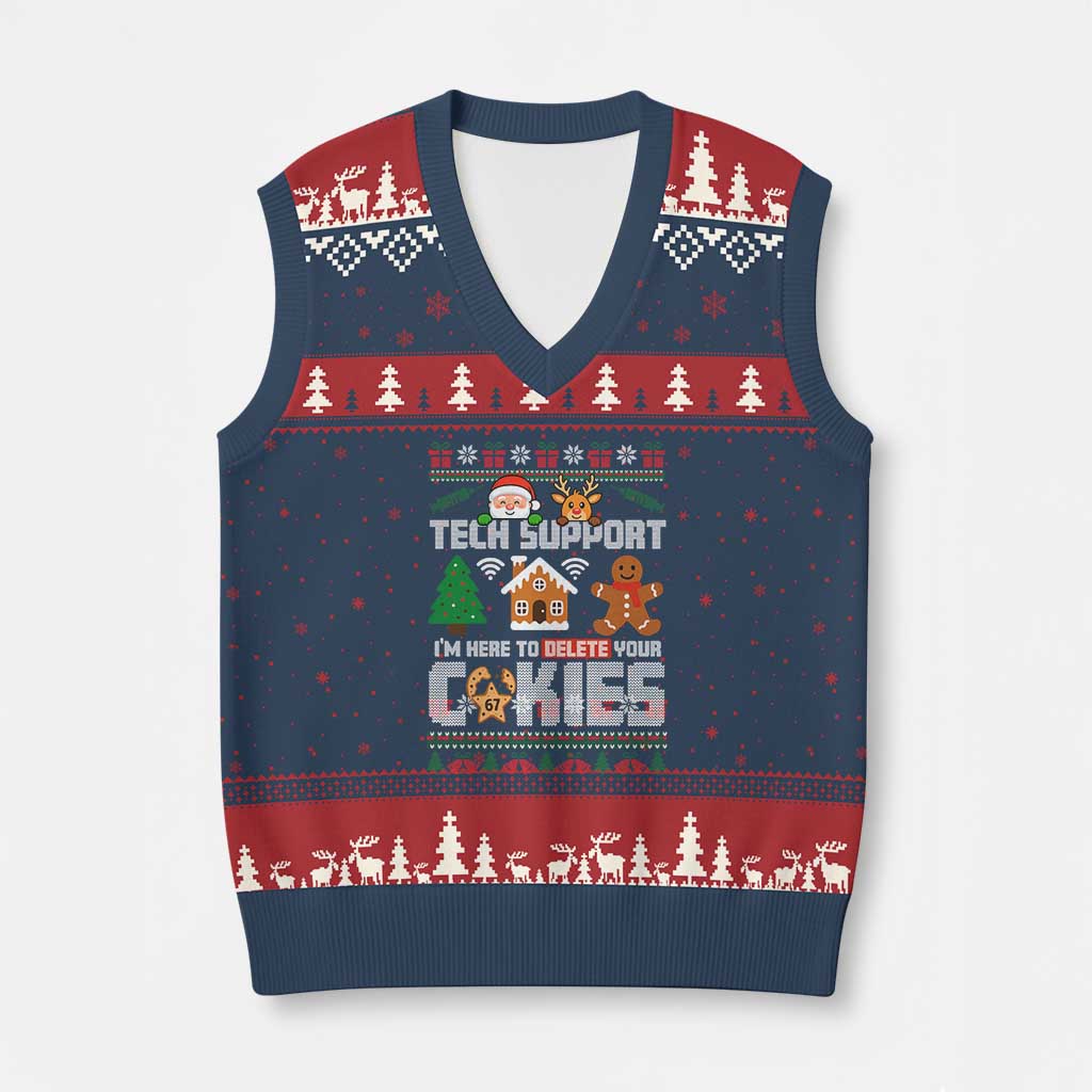 Funny Tech Support Xmas V-Neck Knit Sweater Vest I Am Here To Delete Your Cookies - Wonder Print Shop
