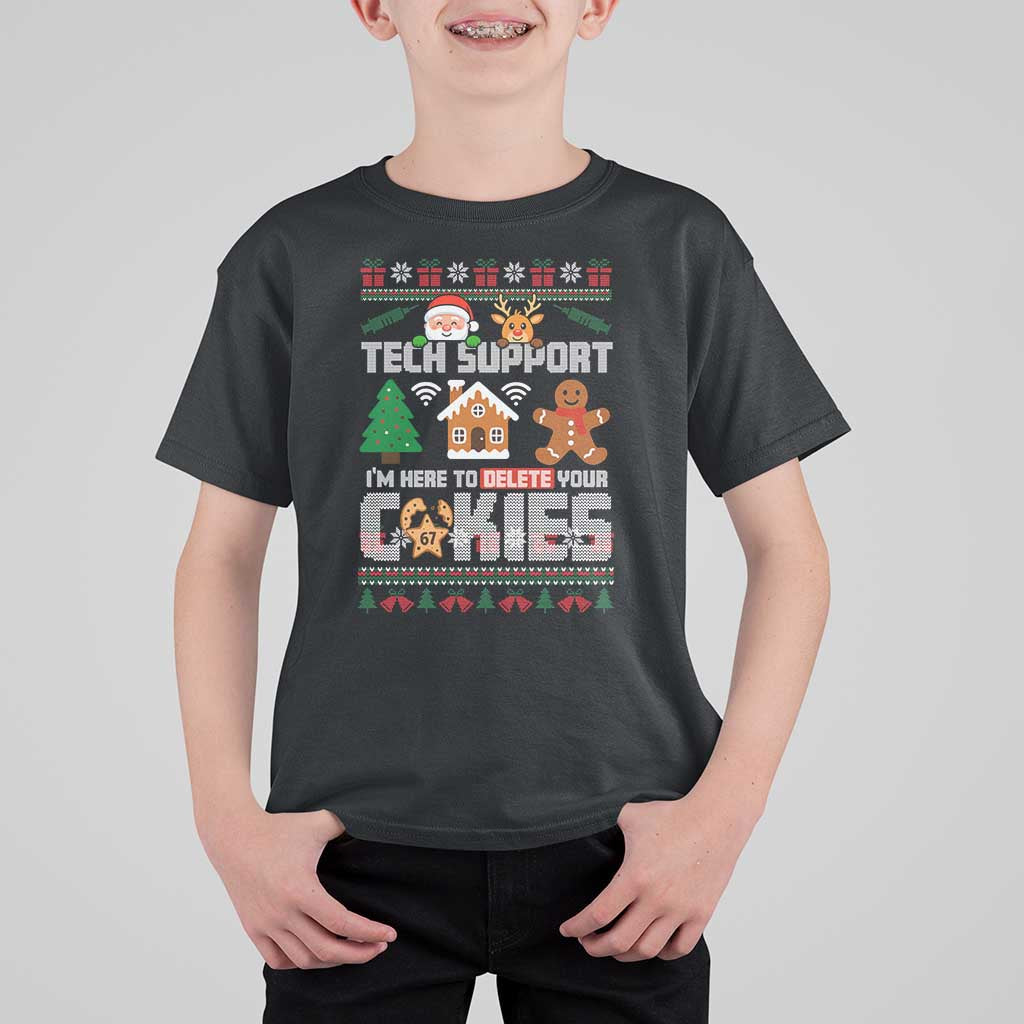 Funny Tech Support Christmas T Shirt For Kid I Am Here To Delete Your Cookies - Wonder Print Shop