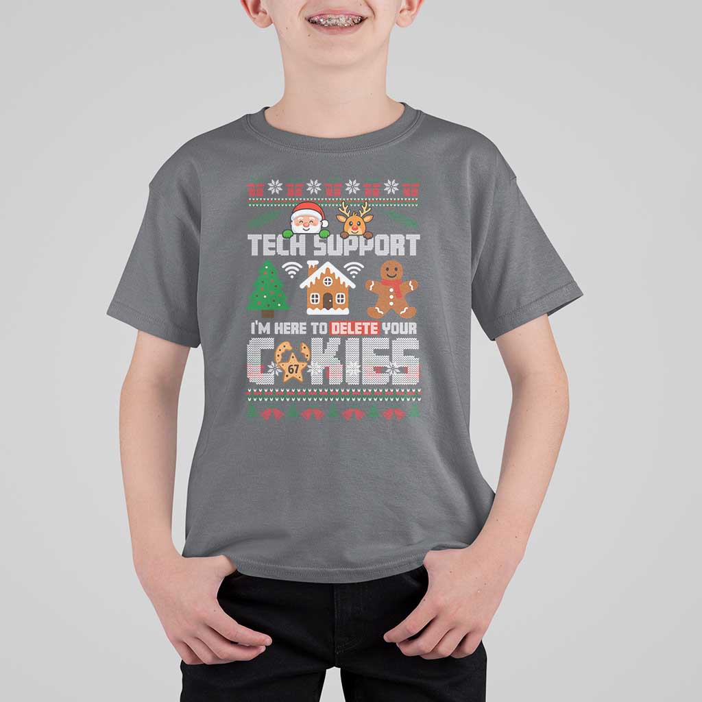 Funny Tech Support Christmas T Shirt For Kid I Am Here To Delete Your Cookies - Wonder Print Shop