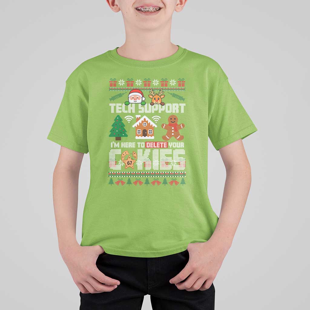 Funny Tech Support Christmas T Shirt For Kid I Am Here To Delete Your Cookies - Wonder Print Shop