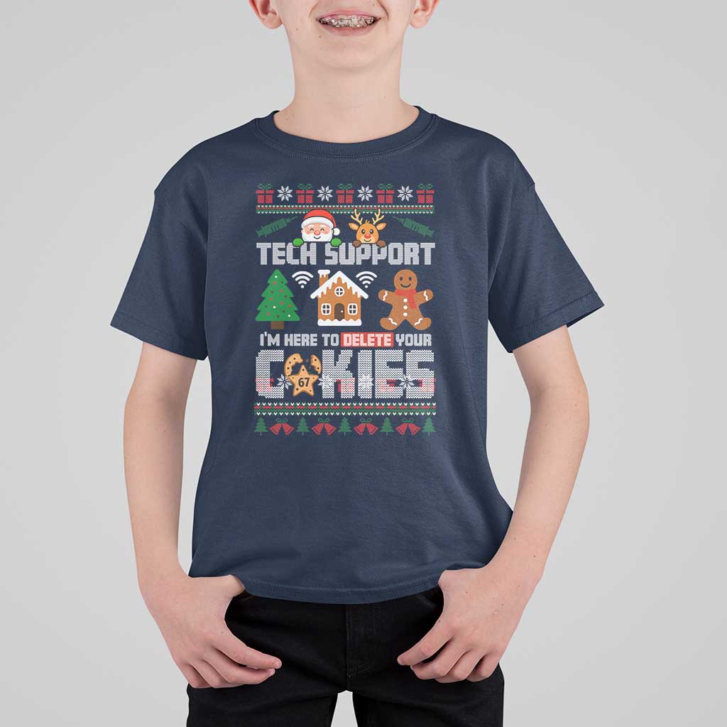 Funny Tech Support Christmas T Shirt For Kid I Am Here To Delete Your Cookies - Wonder Print Shop