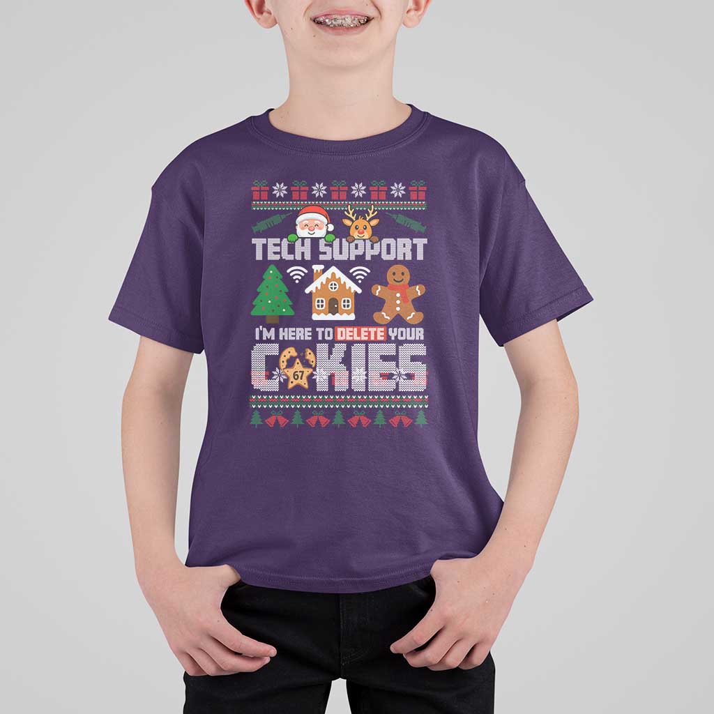 Funny Tech Support Christmas T Shirt For Kid I Am Here To Delete Your Cookies - Wonder Print Shop