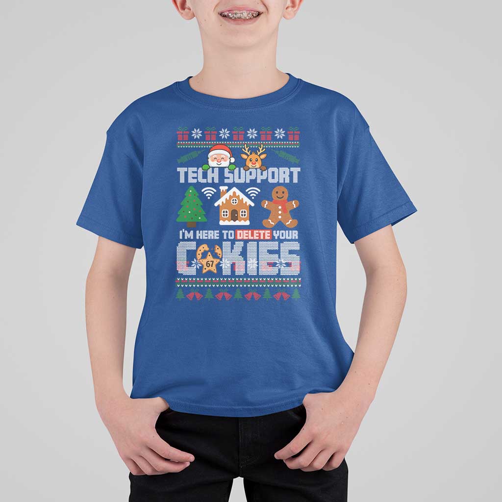 Funny Tech Support Christmas T Shirt For Kid I Am Here To Delete Your Cookies - Wonder Print Shop