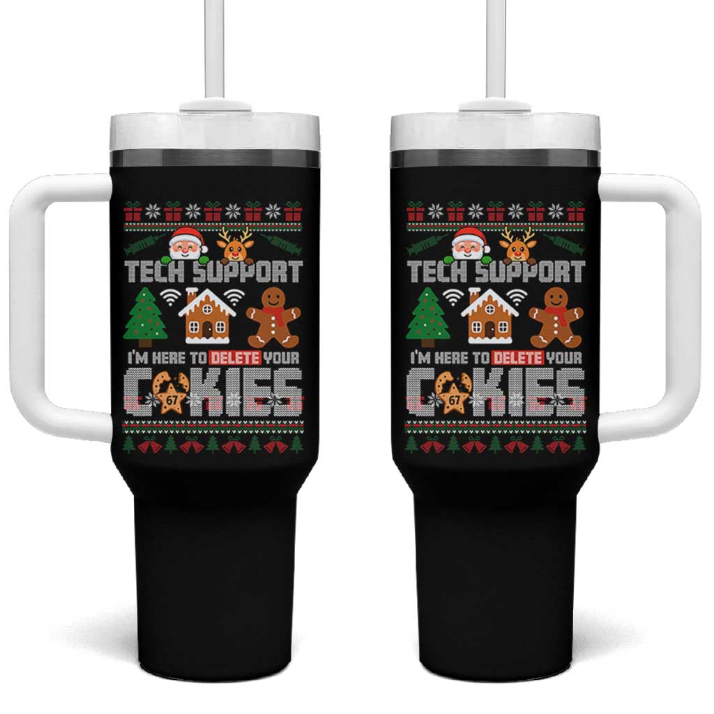 Funny Tech Support Christmas Tumbler With Handle I Am Here To Delete Your Cookies - Wonder Print Shop