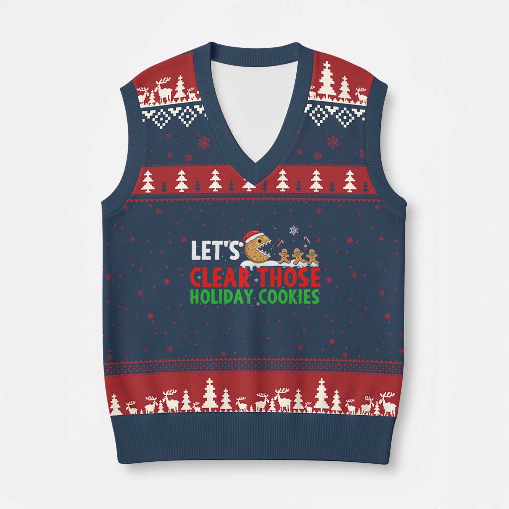 Tech Support Xmas V-Neck Knit Sweater Vest Let Is Clear Those Holiday Cookies - Wonder Print Shop