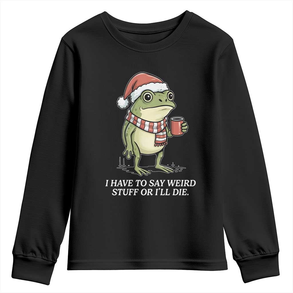 Funny Frog Christmas Meme Youth Sweatshirt I Have to Say Weird Stuff Or I Will Die - Wonder Print Shop
