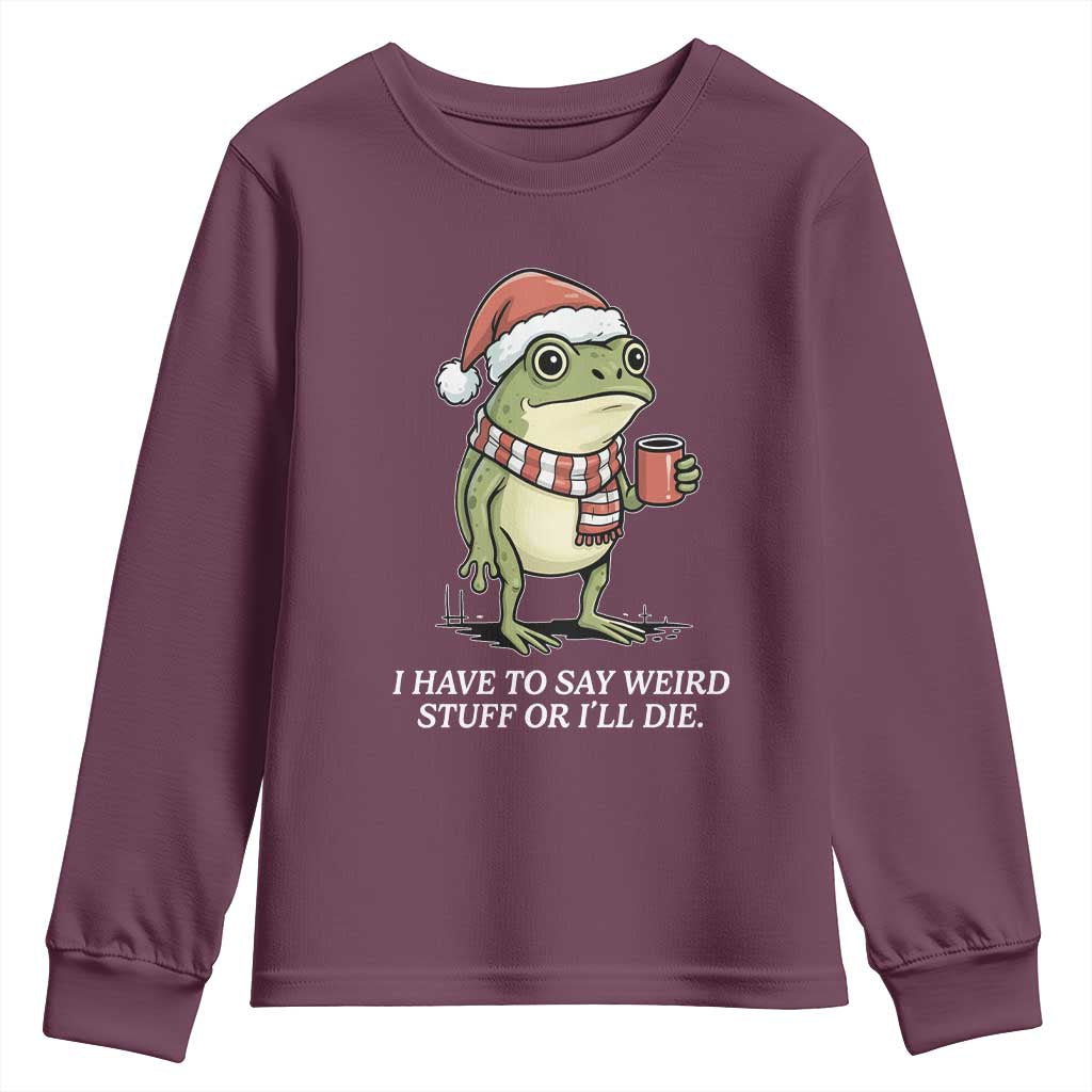 Funny Frog Christmas Meme Youth Sweatshirt I Have to Say Weird Stuff Or I Will Die - Wonder Print Shop