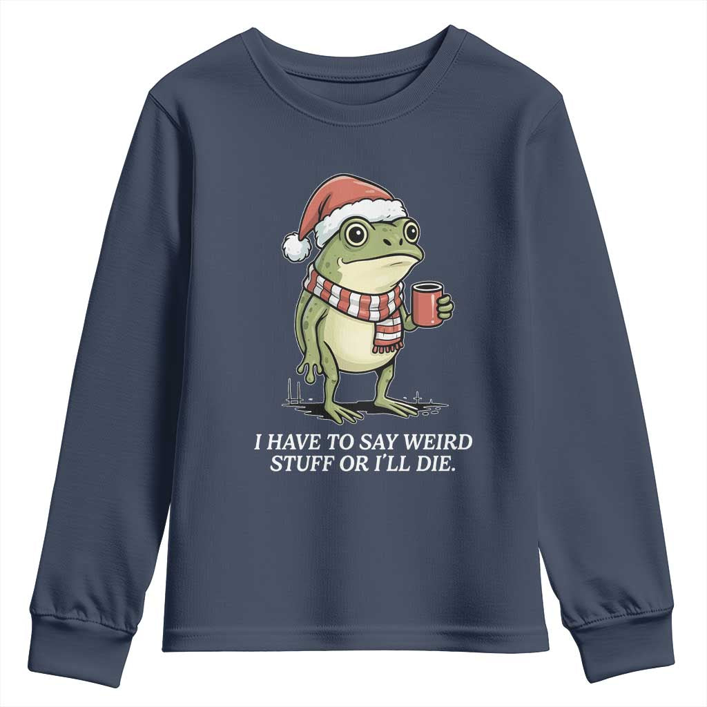 Funny Frog Christmas Meme Youth Sweatshirt I Have to Say Weird Stuff Or I Will Die - Wonder Print Shop
