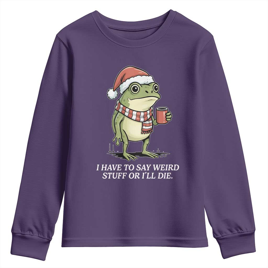 Funny Frog Christmas Meme Youth Sweatshirt I Have to Say Weird Stuff Or I Will Die - Wonder Print Shop