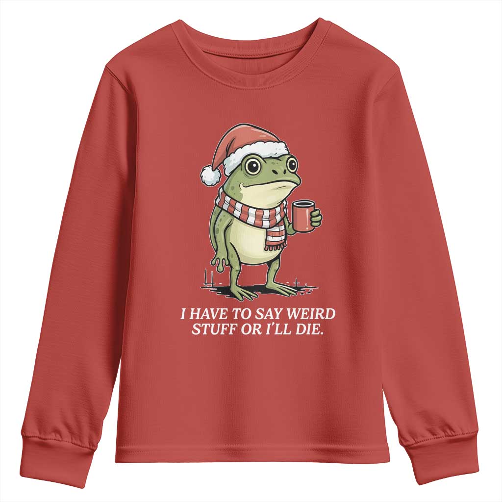 Funny Frog Christmas Meme Youth Sweatshirt I Have to Say Weird Stuff Or I Will Die - Wonder Print Shop