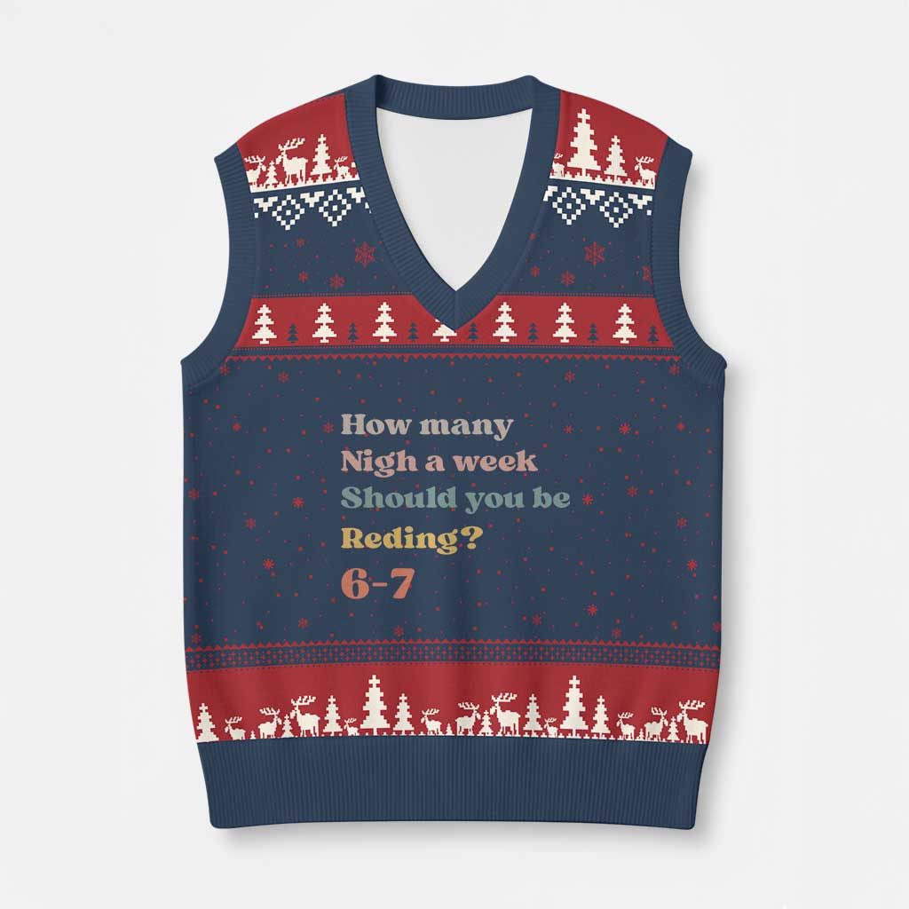 67 Six Seven Meme V-Neck Knit Sweater Vest How Many Nights Reading 67 - Wonder Print Shop