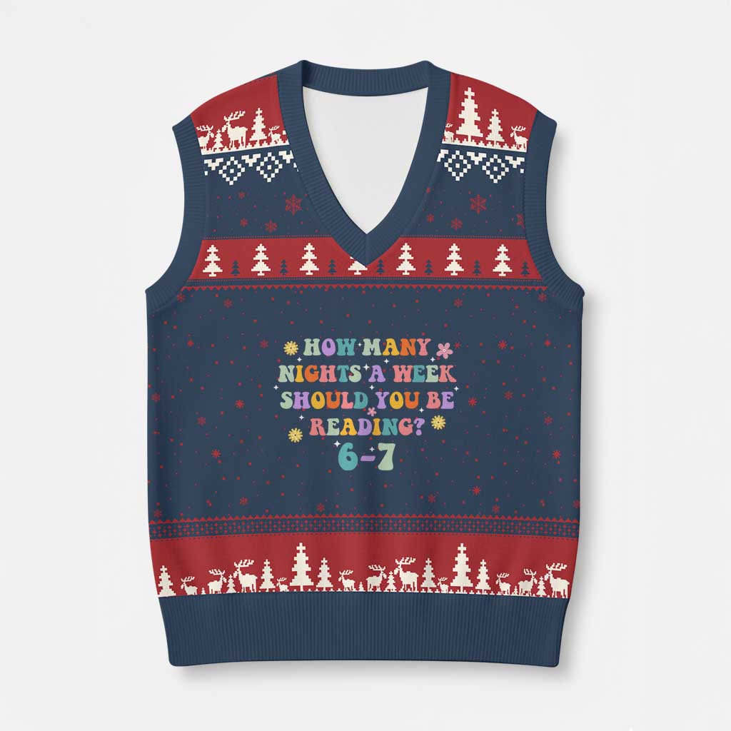 67 Six Seven Meme V-Neck Knit Sweater Vest Funny Reading Book Lover - Wonder Print Shop