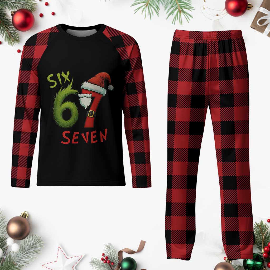 67 Six Seven Christmas Meme Plaid Pajama Set Funny Santa Xmas - Wonder Print Shop