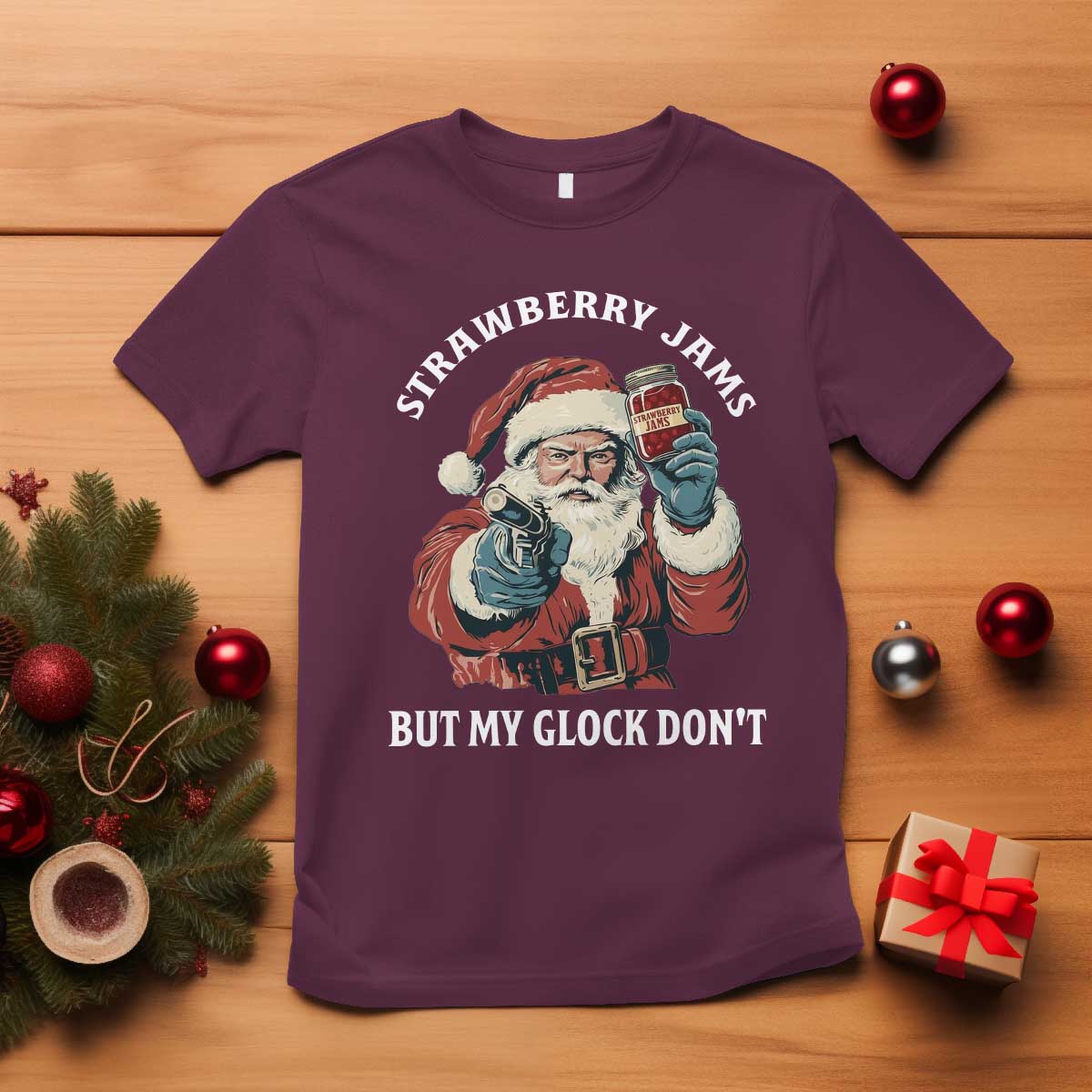 Strawberry Jams But My Gun Do Not T Shirt Funny Santa Gun Christmas - Wonder Print Shop