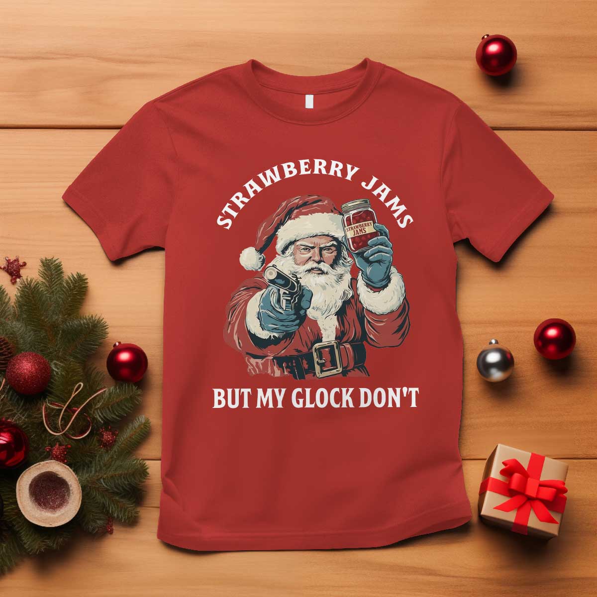 Strawberry Jams But My Gun Do Not T Shirt Funny Santa Gun Christmas - Wonder Print Shop
