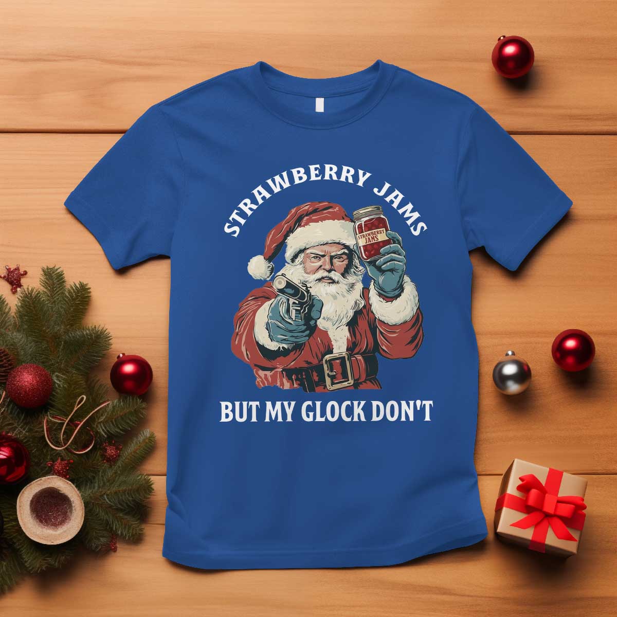 Strawberry Jams But My Gun Do Not T Shirt Funny Santa Gun Christmas - Wonder Print Shop