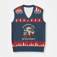 Strawberry Jams But My Gun Do Not V-Neck Knit Sweater Vest Funny Santa Gun Xmas - Wonder Print Shop