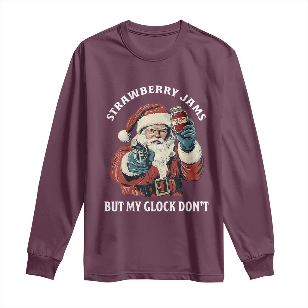 Strawberry Jams But My Gun Do Not Long Sleeve Shirt Funny Santa Gun Christmas - Wonder Print Shop