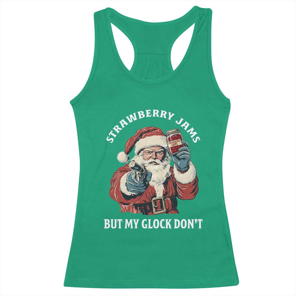 Strawberry Jams But My Gun Do Not Racerback Tank Top Funny Santa Gun Christmas - Wonder Print Shop