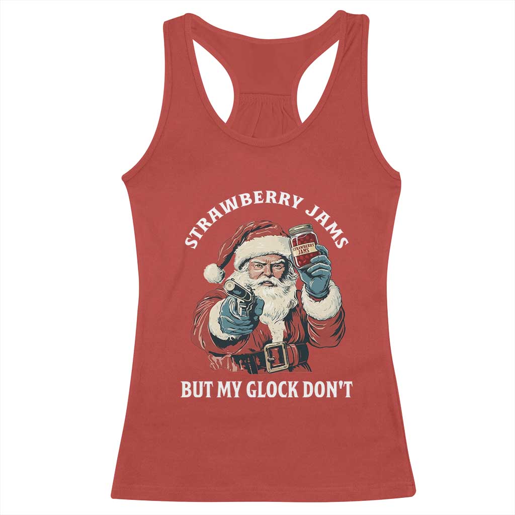 Strawberry Jams But My Gun Do Not Racerback Tank Top Funny Santa Gun Christmas - Wonder Print Shop
