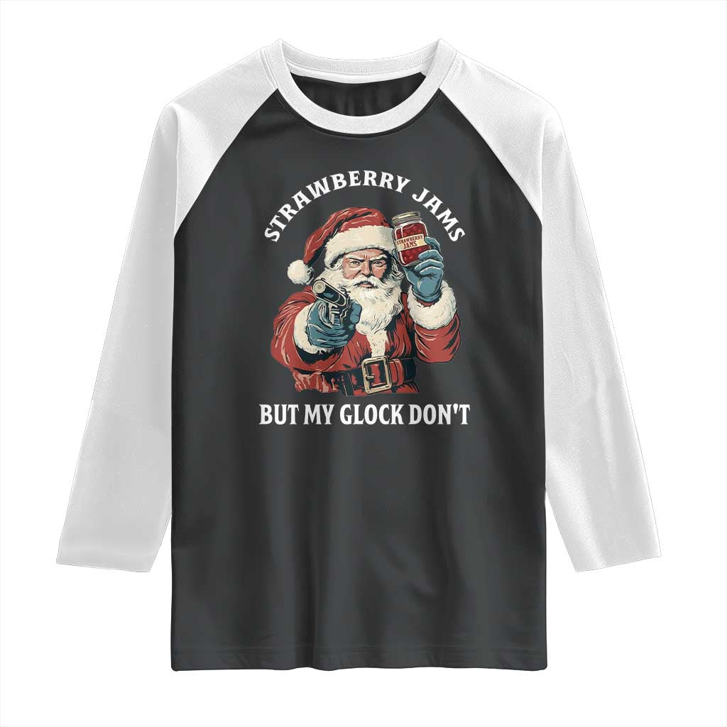 Strawberry Jams But My Gun Do Not Raglan Shirt Funny Santa Gun Christmas - Wonder Print Shop