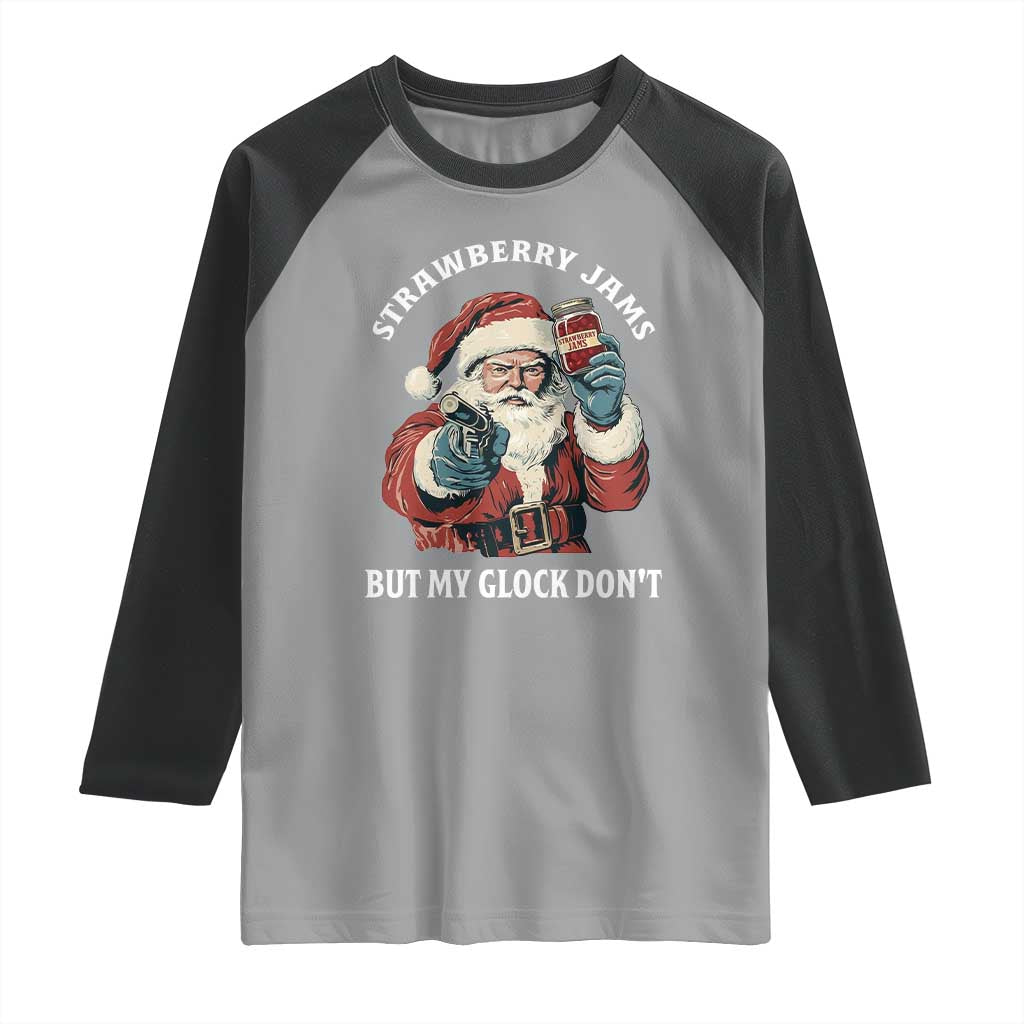 Strawberry Jams But My Gun Do Not Raglan Shirt Funny Santa Gun Christmas - Wonder Print Shop