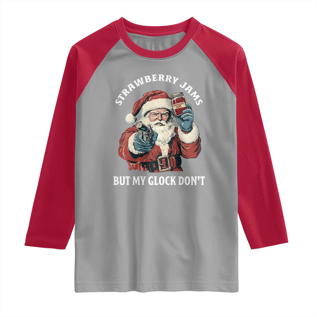 Strawberry Jams But My Gun Do Not Raglan Shirt Funny Santa Gun Christmas - Wonder Print Shop