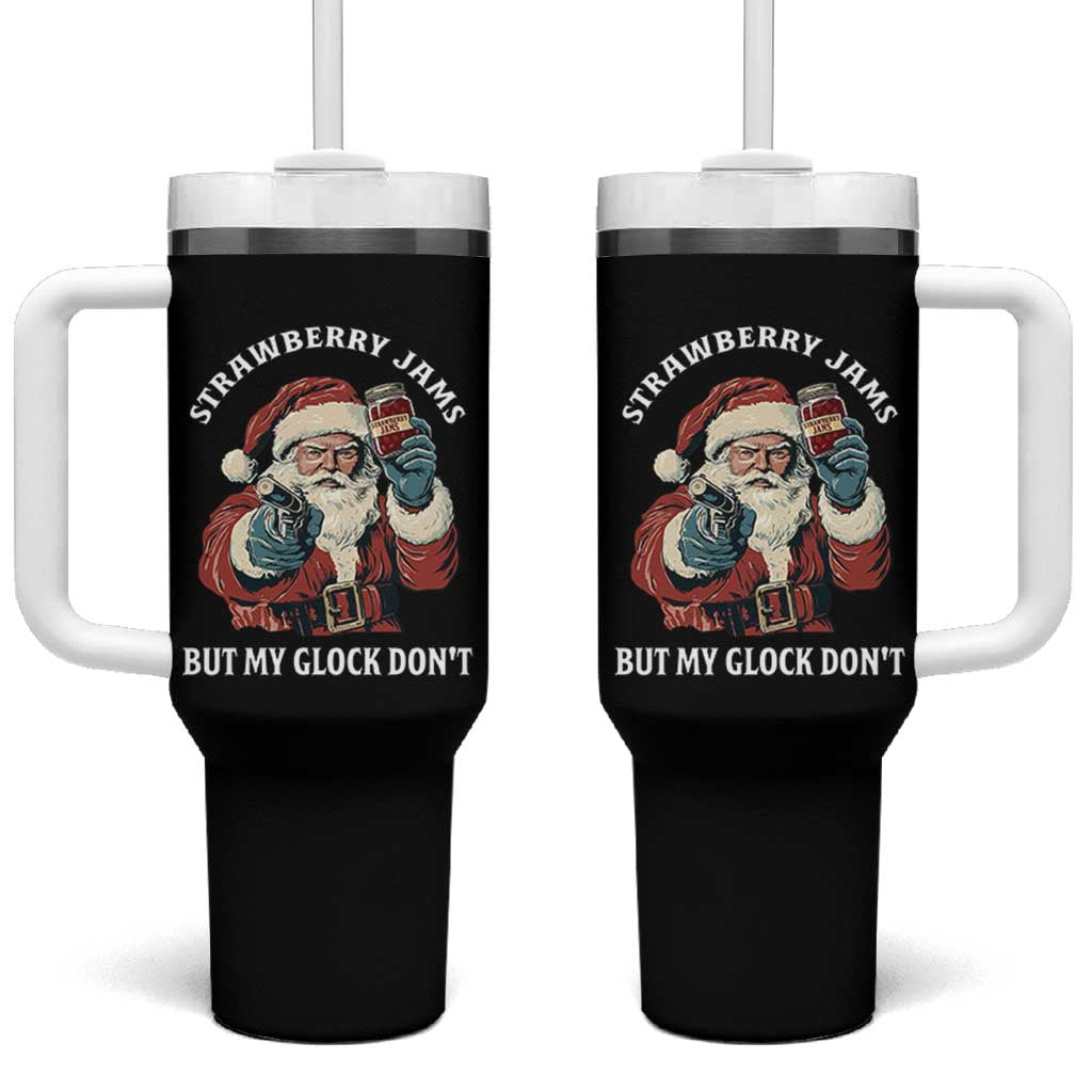Strawberry Jams But My Gun Do Not Tumbler With Handle Funny Santa Gun Christmas - Wonder Print Shop