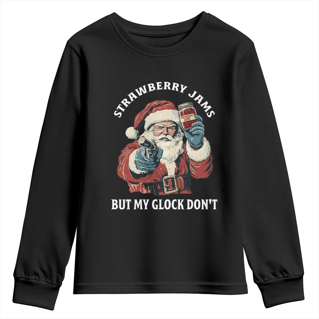 Strawberry Jams But My Gun Do Not Youth Sweatshirt Funny Santa Gun Christmas - Wonder Print Shop