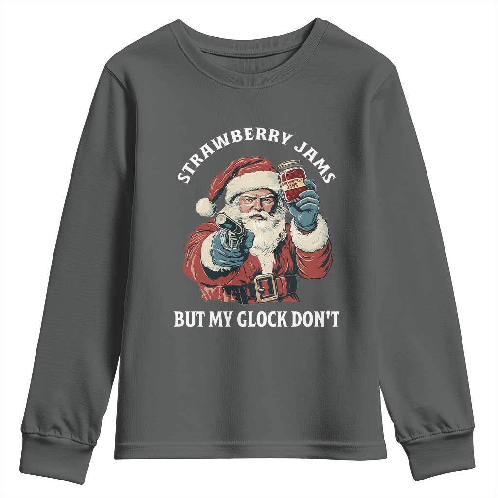 Strawberry Jams But My Gun Do Not Youth Sweatshirt Funny Santa Gun Christmas - Wonder Print Shop