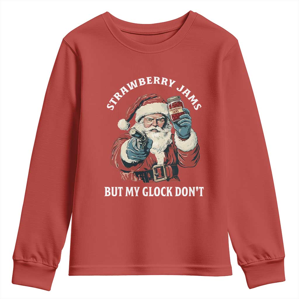 Strawberry Jams But My Gun Do Not Youth Sweatshirt Funny Santa Gun Christmas - Wonder Print Shop