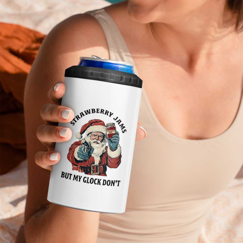 Funny Santa Gun Christmas 4 in 1 Can Cooler Tumbler Strawberry Jams But My Gun Do Not - Wonder Print Shop