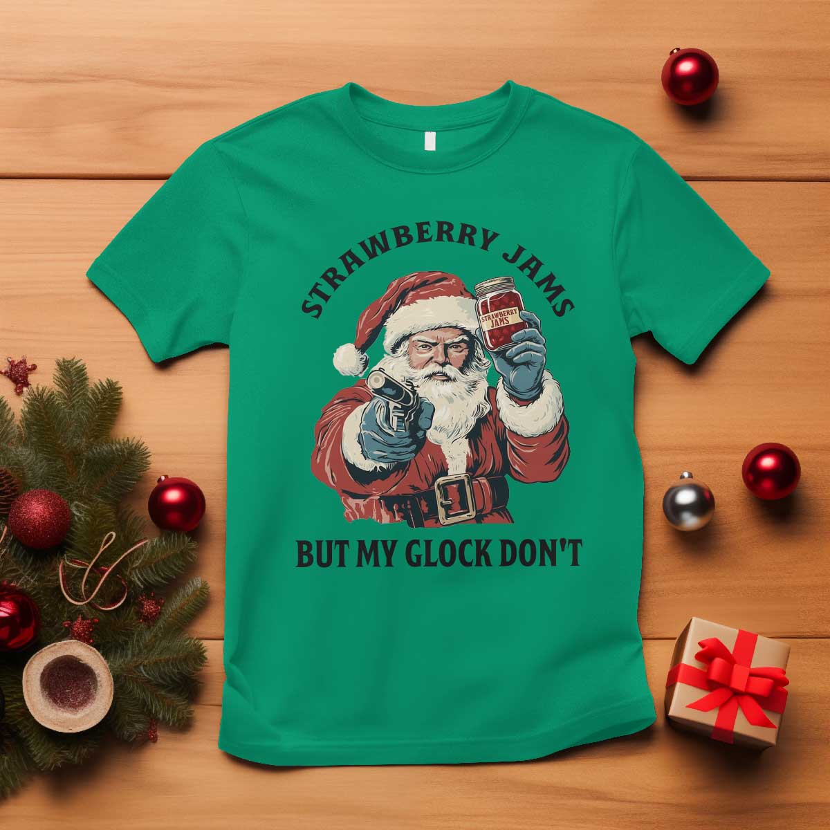 Funny Santa Gun Christmas T Shirt Strawberry Jams But My Gun Do Not - Wonder Print Shop