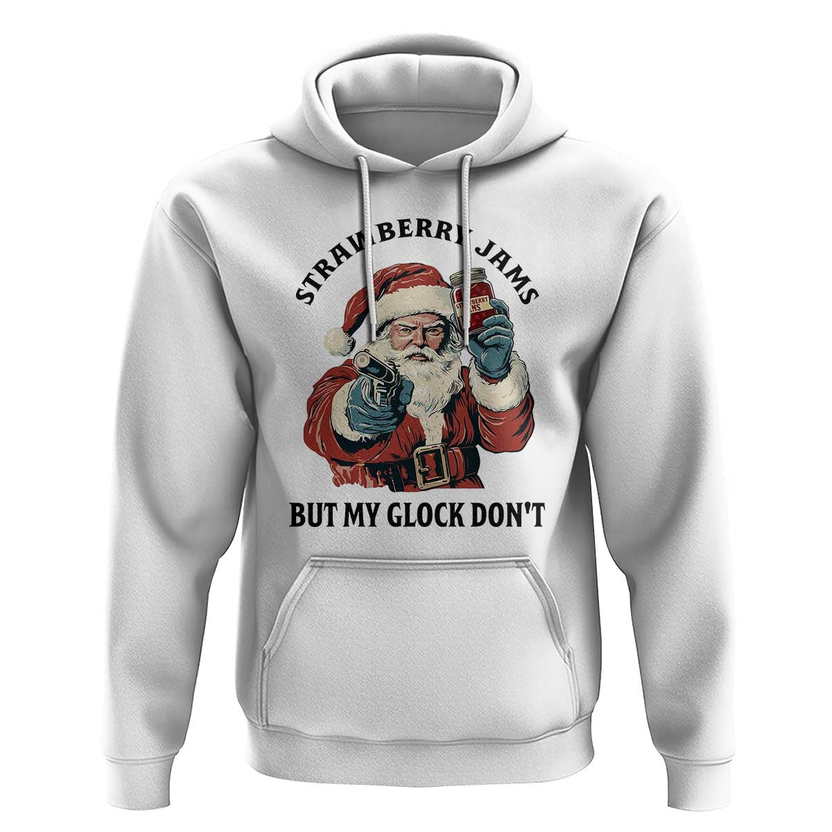 Funny Santa Gun Christmas Hoodie Strawberry Jams But My Gun Do Not - Wonder Print Shop