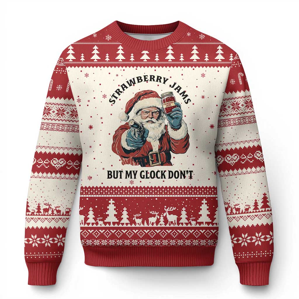 Funny Santa Gun Xmas Ugly Christmas Sweater Strawberry Jams But My Gun Do Not - Wonder Print Shop